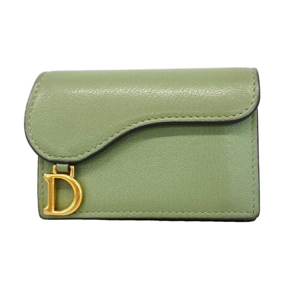 Christian Dior business card holder/card case, saddle leather, green, women's.
